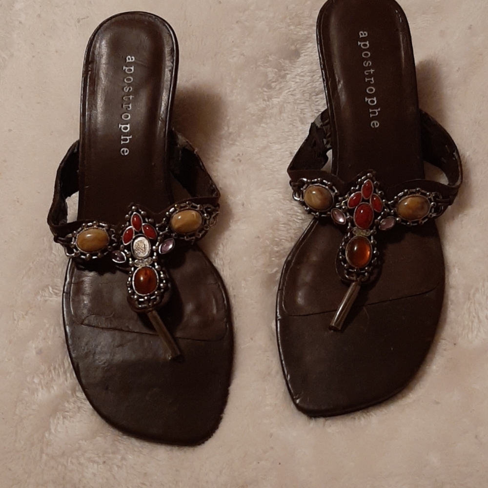 Brown jeweled sandals